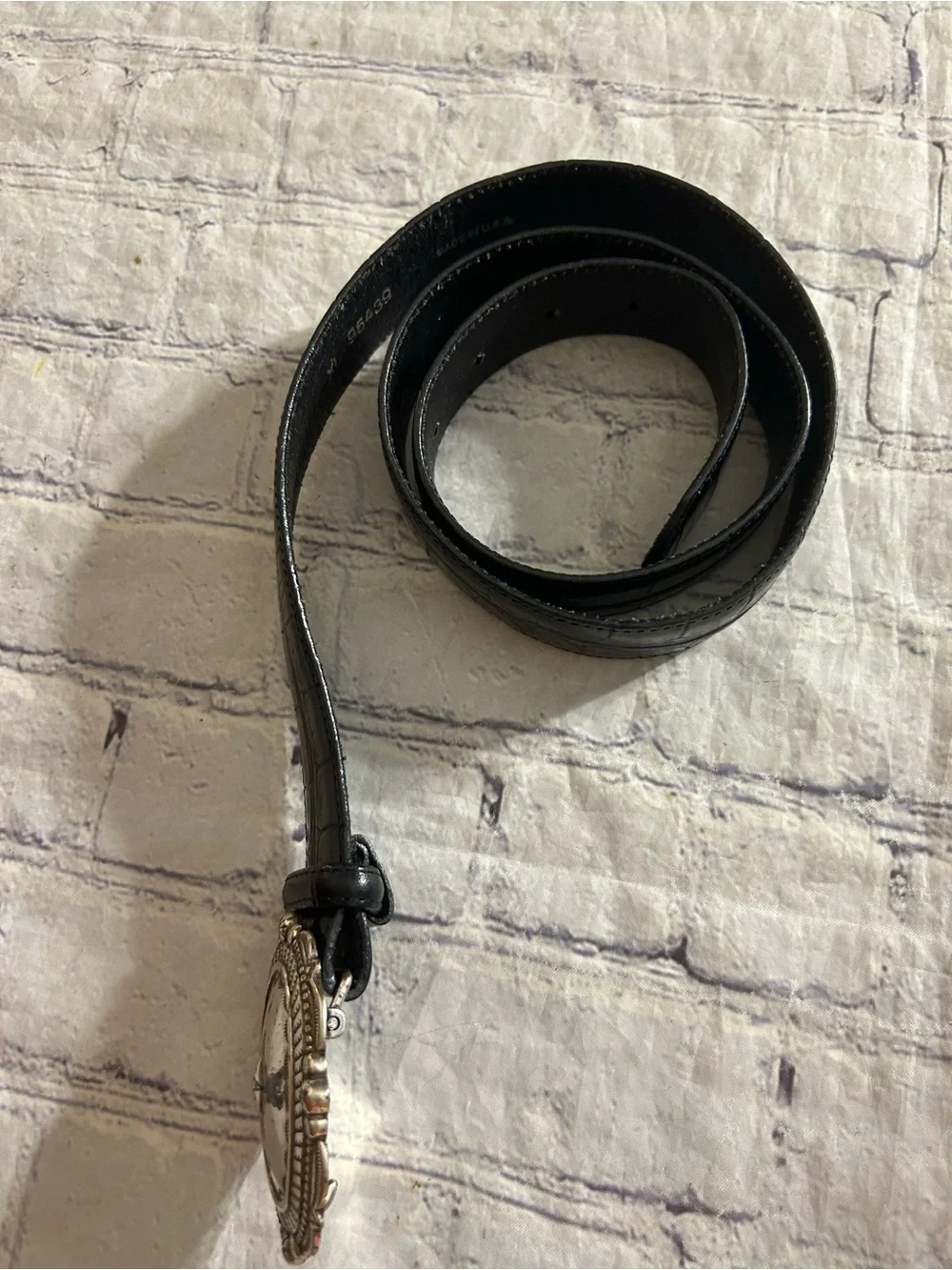 VINTAGE CHUNKY BLACK LEATHER WITH EMBELLISHED REMOVABLE BUCKLE UNISEX SIZE XL